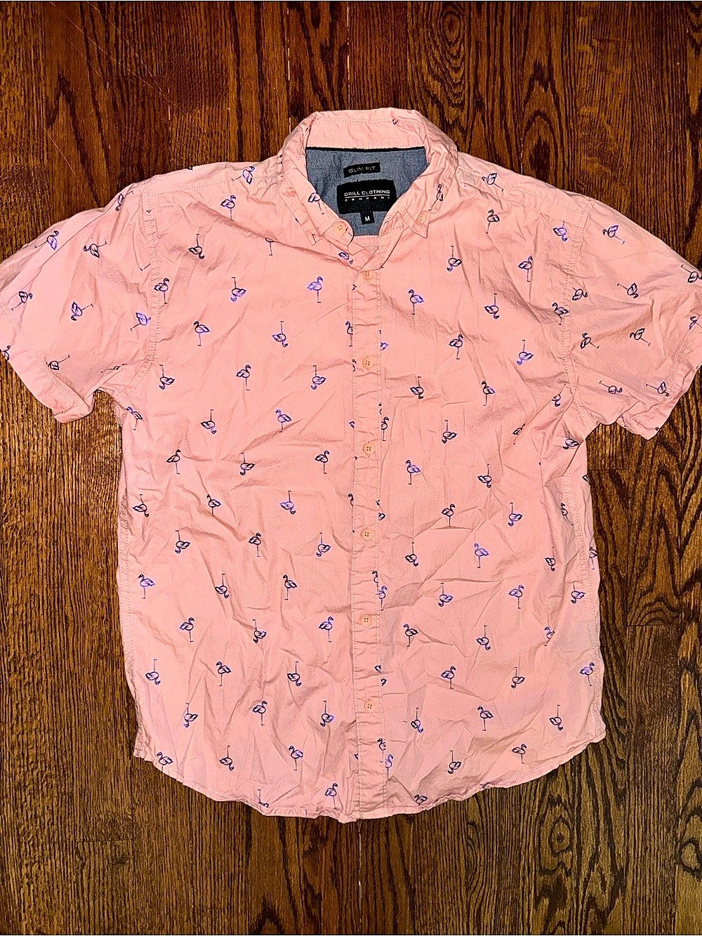 Drill Clothing Company Flamingo Print Slim Fit Short Sleeve Button-Up Shirt